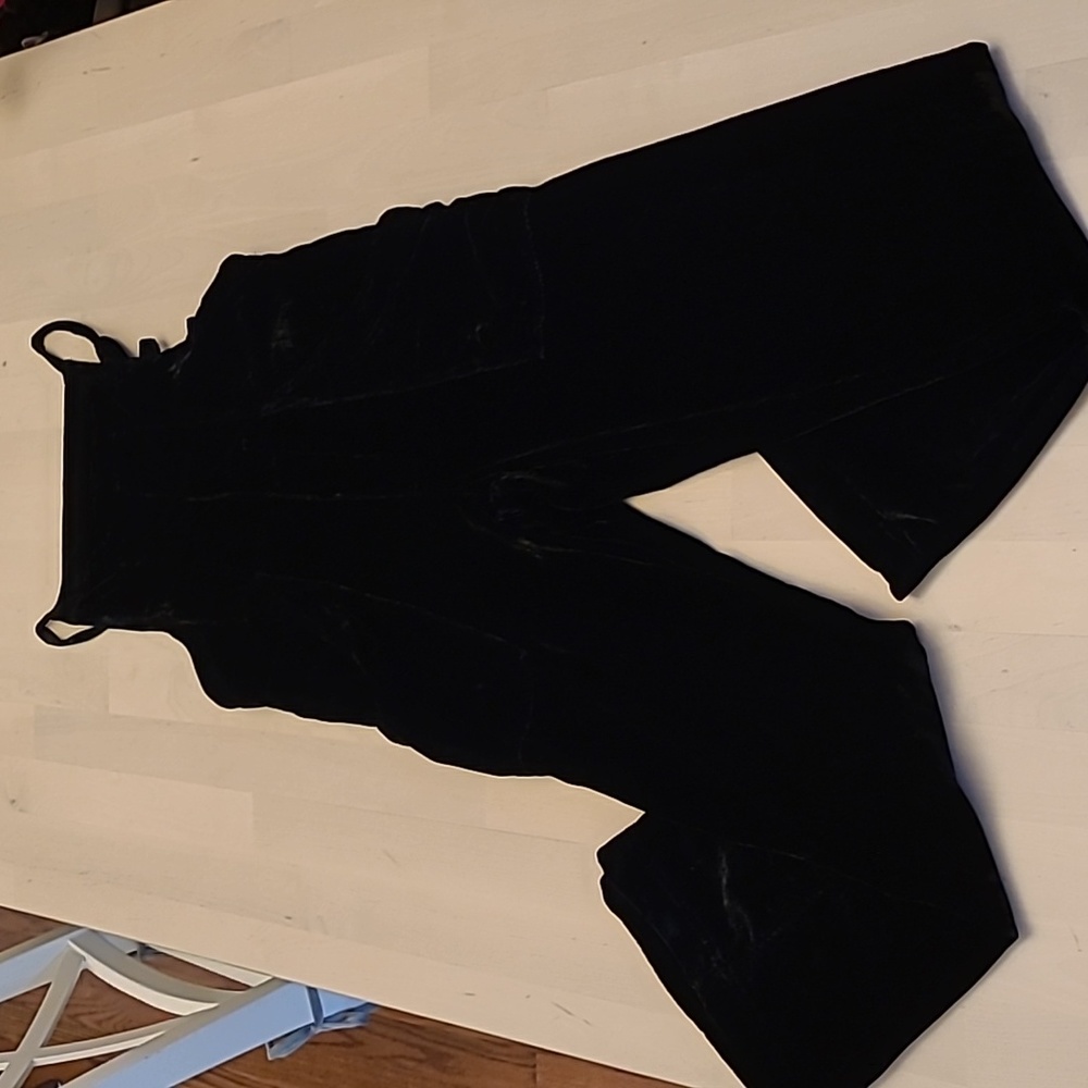 EUC Free People Weekender Black Crushed Velvet Jumpsuit/Overalls